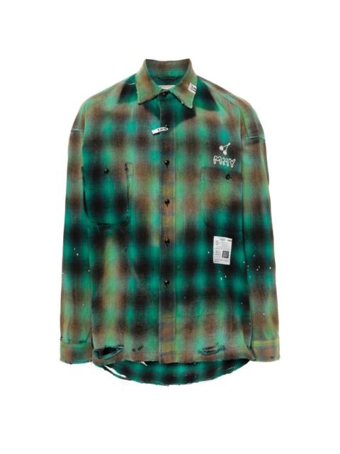 distressed check-print shirt