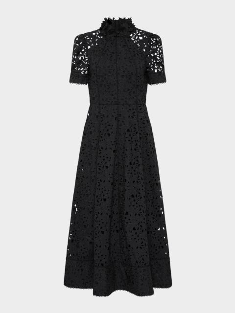 REBECCA VALLANCE Kitsu Mock-Neck Floral Lace Midi Dress