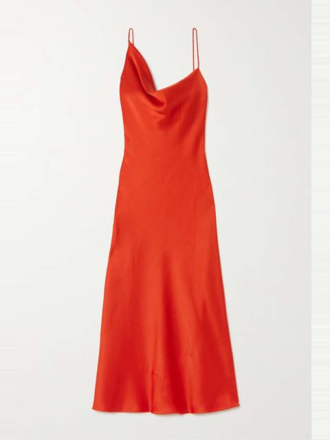 Asymmetric draped satin-crepe midi dress