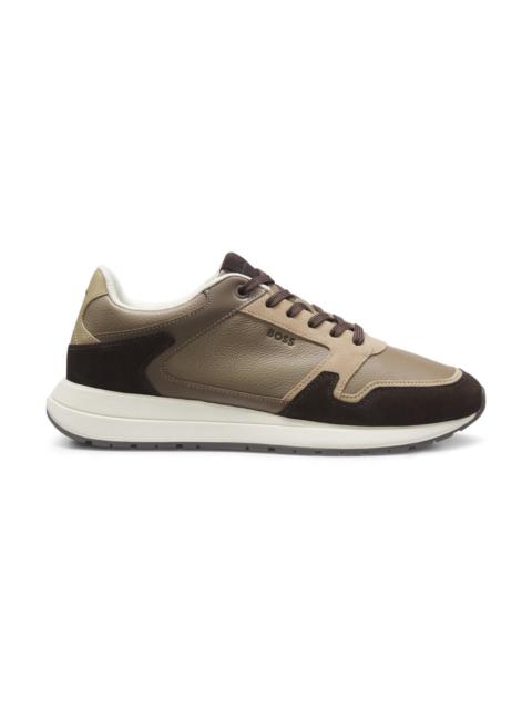 BOSS LEATHER RUNNING-STYLE SNEAKERS WITH SUEDE TRIM