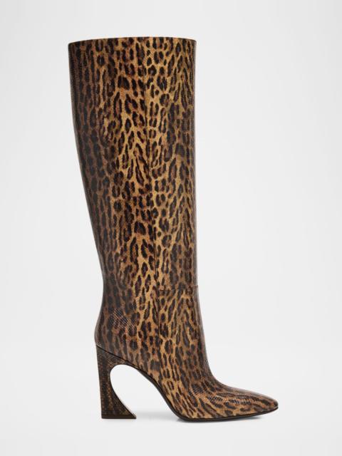 FENDI Arco Leopard-Print Snakeskin Knee-High Boots