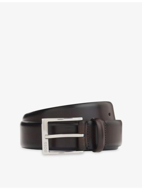 BOSS Logo-Engraved Leather Buckle Belt