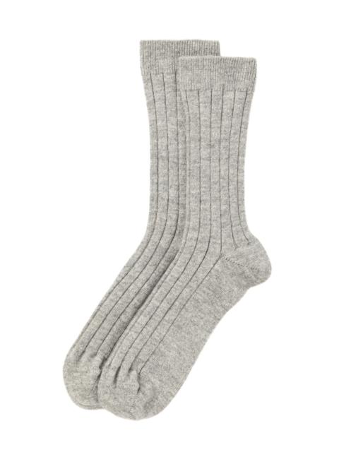 Johnstons of Elgin Men's Cashmere Ribbed Grey Socks