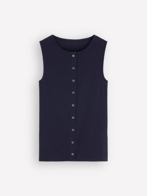 BODEN Evie Button Through Rib Vest-Navy