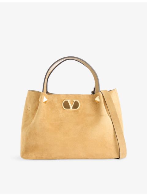 Valentino VLogo Signature Small Suede Tote Bag