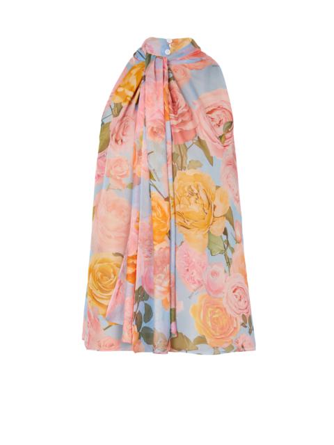 Balmain Pussy bow top with Pastel Roses print