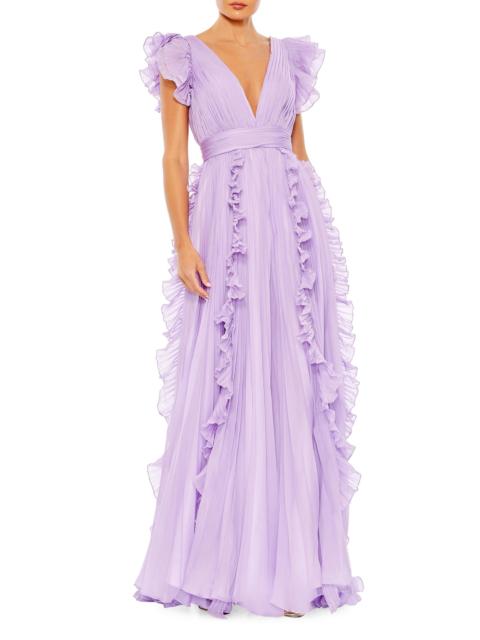 MAC DUGGAL Women's Ieena One Ruffled Chiffon A-Line Gown - Lilac