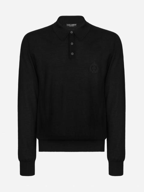 Cashmere polo-style sweater with DG logo embroidery