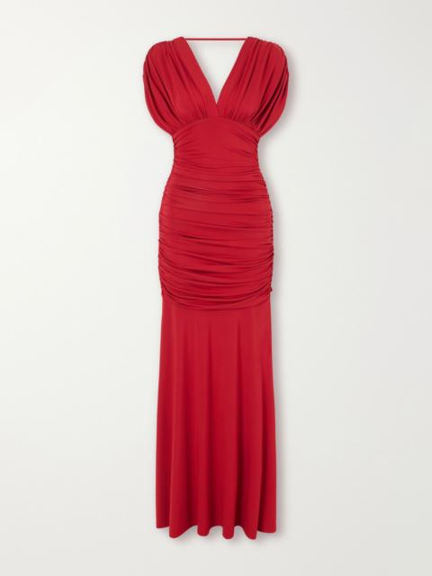 SIMKHAI Norvelle gathered jersey gown Red