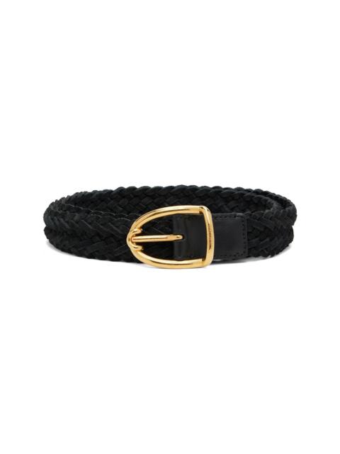 TOM FORD Black Woven Suede Angled Buckle Belt
