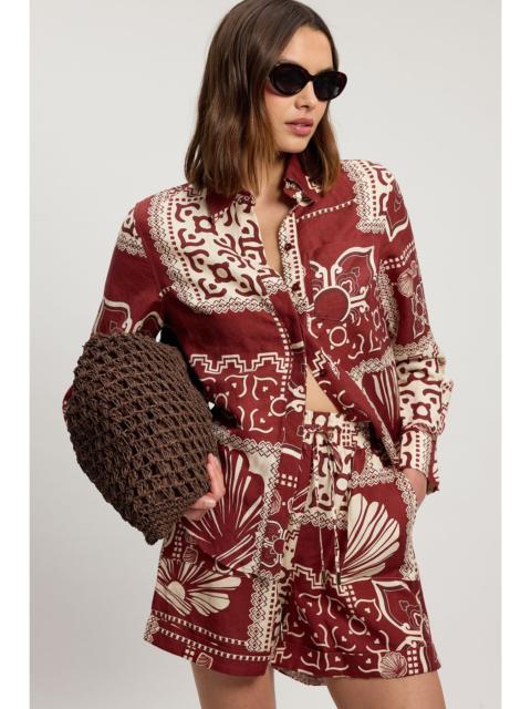 KAREN MILLEN Linen Viscose Tile Print Woven Shirt