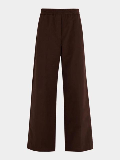 Brunello Cucinelli Cotton-Stretch Jersey Loose Wide-Leg Track Trousers