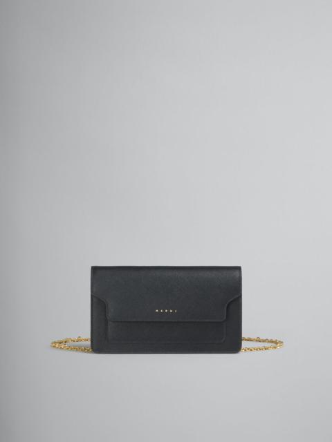 Marni BLACK SAFFIANO LEATHER WALLET WITH CHAIN STRAP