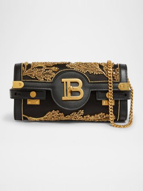 Balmain B-Buzz Beaded Pouch Shoulder Bag in Satin and Leather