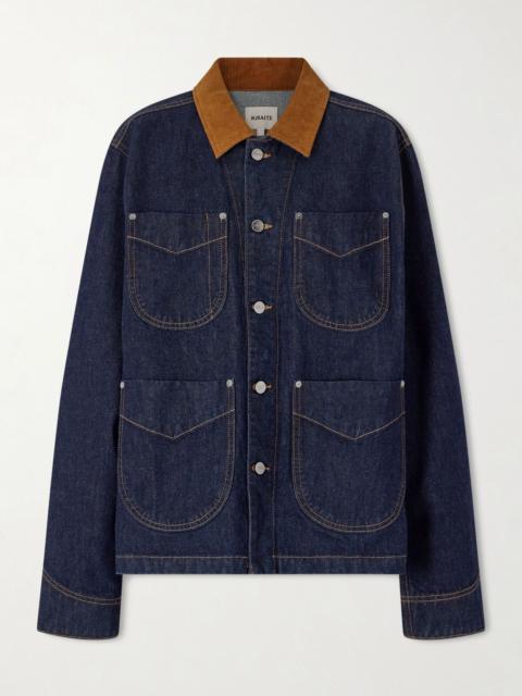 KHAITE Wyatt corduroy-trimmed denim jacket Dark denim