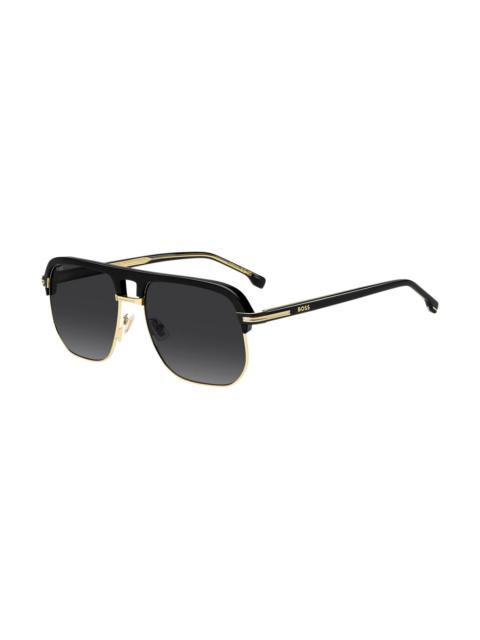 BOSS DOUBLE-BRIDGE SUNGLASSES IN BLACK ACETATE AND TITANIUM
