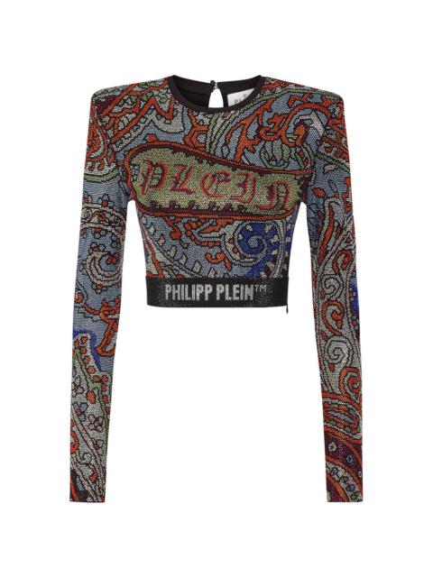 paisley rhinestone-embellished crop top