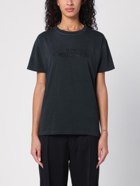 Black washed-out cotton T-shirt with reverse logo