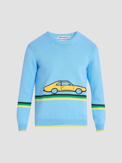 JW Anderson Men's Graphic Cotton Crewneck Sweater - Sky Blue