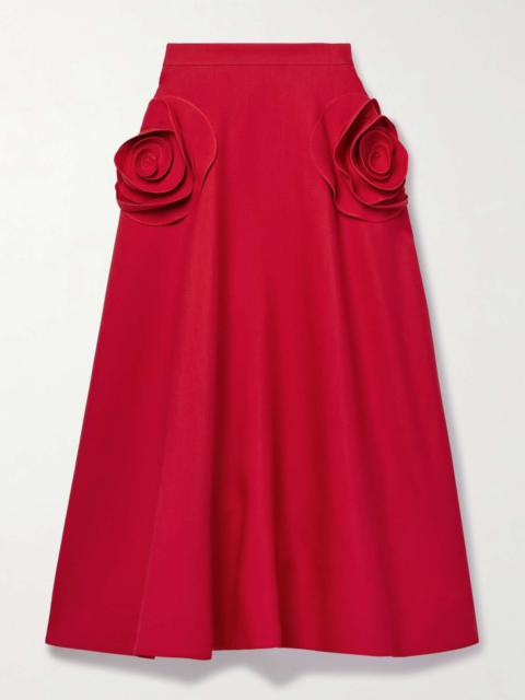 Valentino Appliquéd wool and silk-blend crepe midi skirt