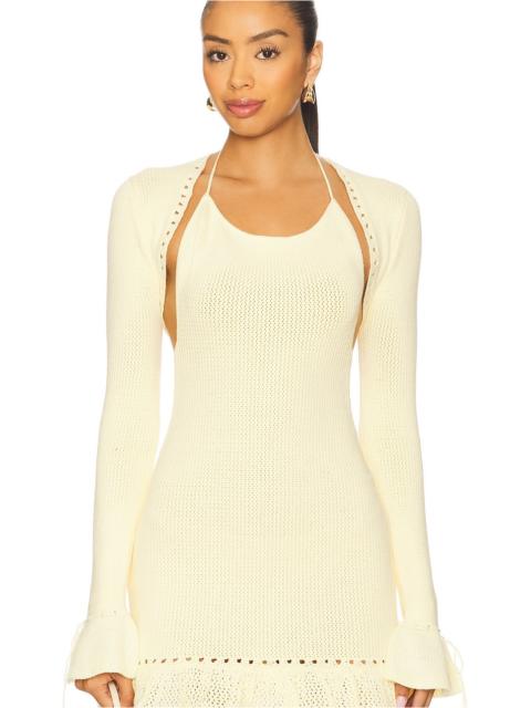 GUIZIO Crochet Ruffle Sleeve Bolero