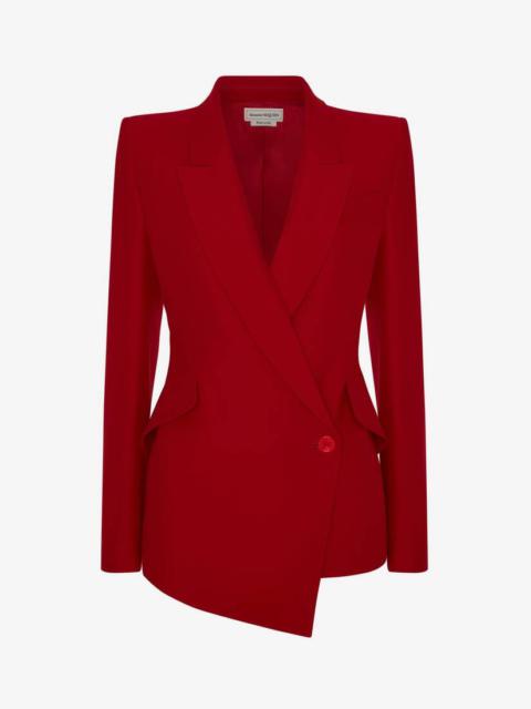 Alexander McQueen Leaf Crepe Drop Hem Jacket in Welsh Red