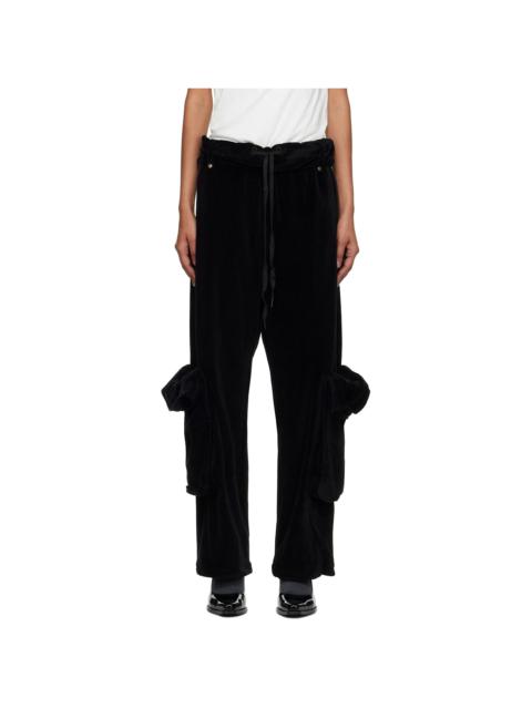 OPEN YY Black Rolled Waist Velour Cargo Pants