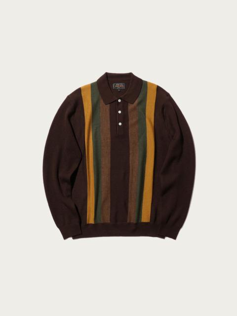 Striped Knit Polo - Brown