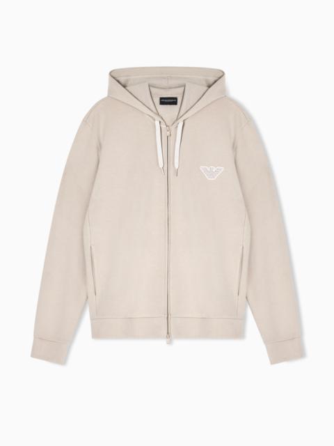 EMPORIO ARMANI LOUNGEWEAR ZIP-UP HOODED SWEATSHIRT IN JERSEY WITH AN EAGLE PATCH