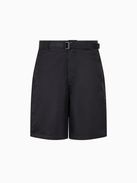 EMPORIO ARMANI Belted Bermuda shorts in smooth, shiny nylon