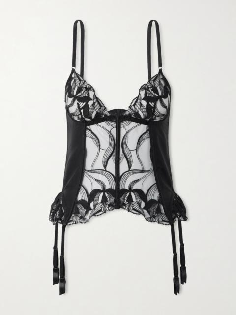 KIKI DE MONTPARNASSE Merry Widow Embroidered Tulle-paneled Stretch-silk Corset