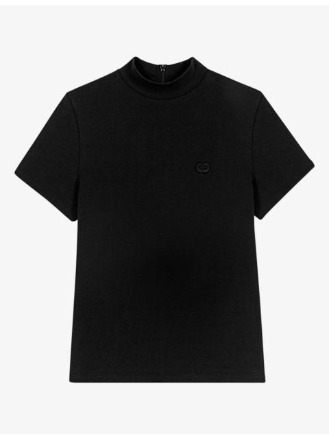 maje Crewneck Back-Zip Cotton T-Shirt