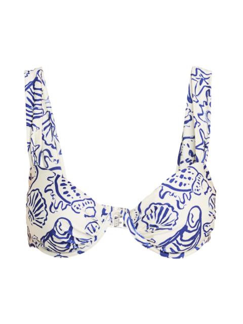 SIMKHAI Women's Anniston Printed Ruched Cup Bikini Top - Blueberry Multi