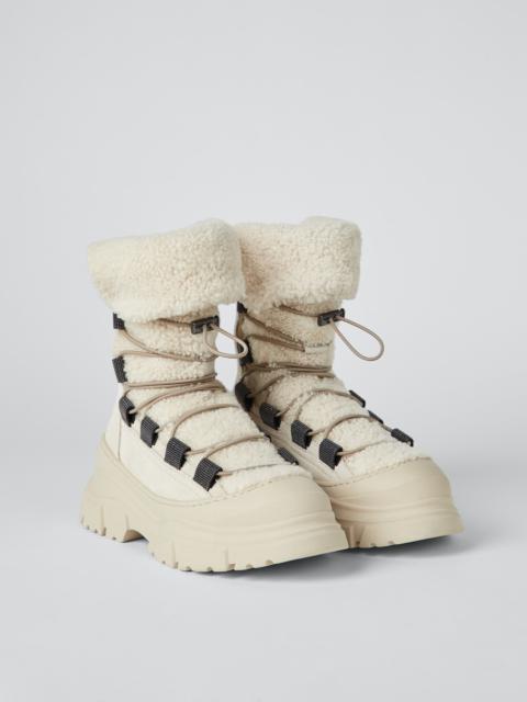 Brunello Cucinelli Suede boots with shearling insert and monili