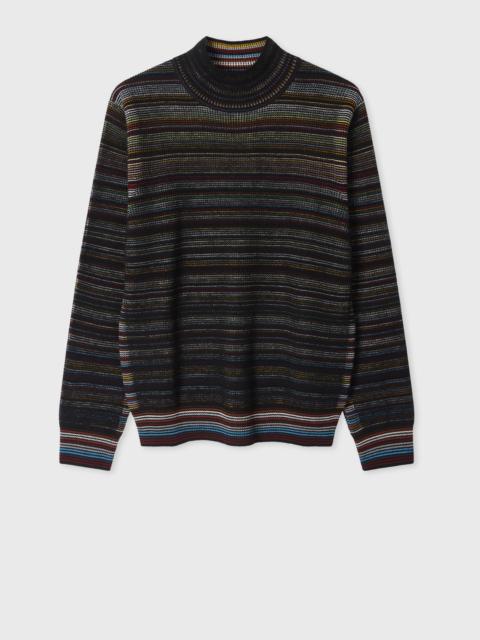 Paul Smith Black 'Signature Stripe' Merino Wool Waffle Roll Neck Sweater