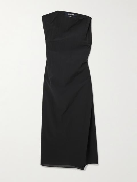 JACQUEMUS The Drapeado Draped Cotton-blend Gauze Midi Dress