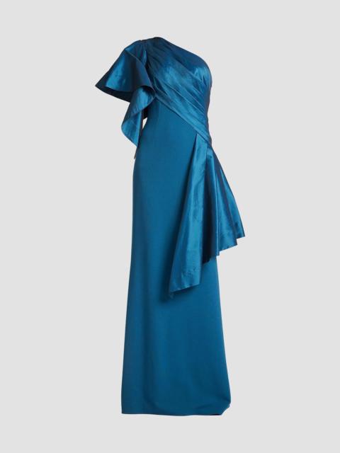 TADASHI SHOJI Women's Pleated Draped One-Shoulder Gown - Cerulean