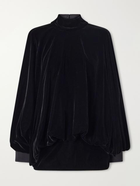 Valentino Tiered gathered velvet blouse Black