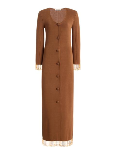 BY MALENE BIRGER Serafina Bead-Trimmed Longline Cardigan brown