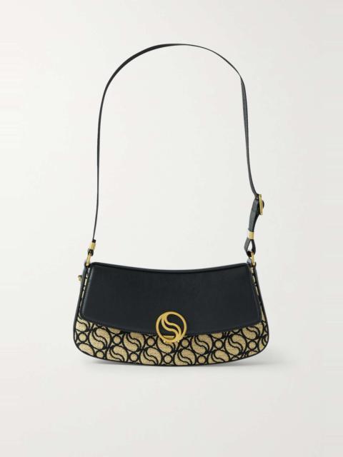 S-Wave vegetarian leather and embroidered raffia shoulder bag