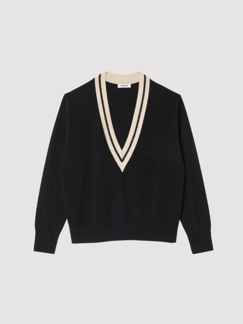 Sandro SWEATER WITH CONTRASTING V-NECK