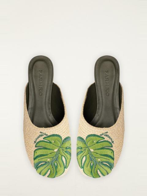 FARM RIO Raffia Embroidered Icons Mule