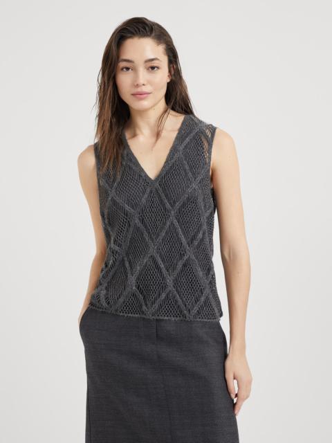 Brunello Cucinelli Precious argyle embroidery T-shirt in virgin wool, mohair, cashmere and silk