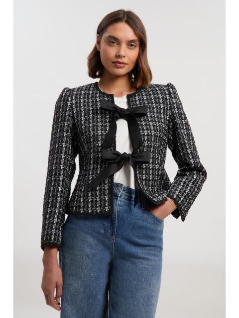 KAREN MILLEN Boucle Tailored Bow Detail Peplum Jacket