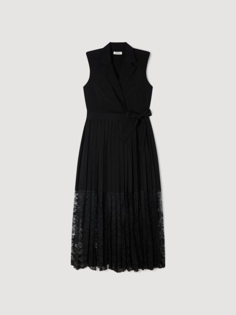 Sandro LACE PLEATED MIDI DRESS