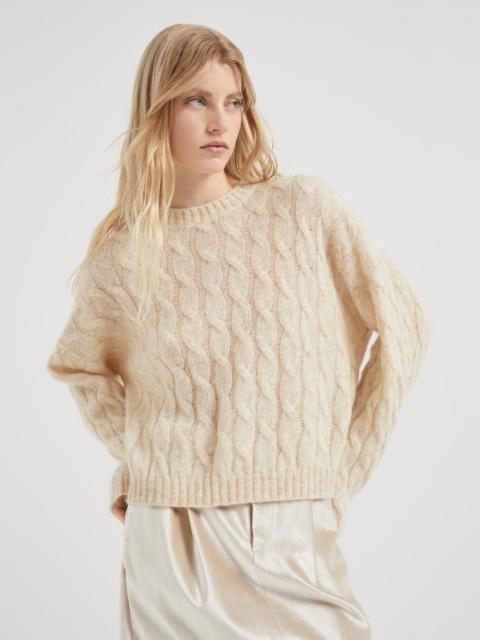 Wool and mohair cable knit sweater with monili