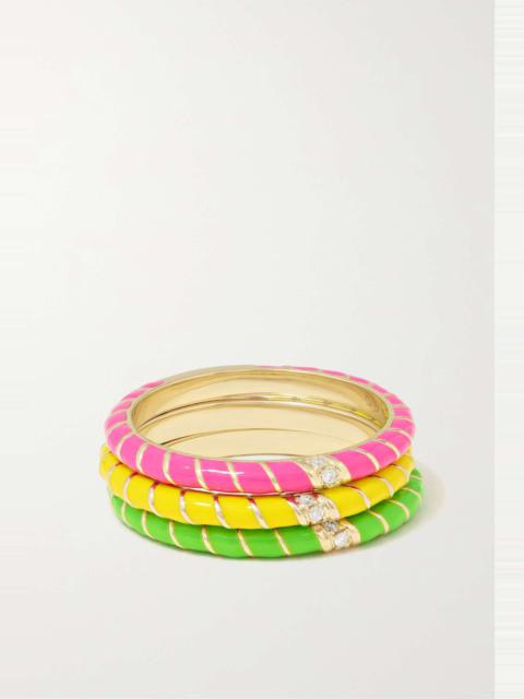 Yvonne Léon Alliance set of three 9-karat gold, enamel and diamond rings
