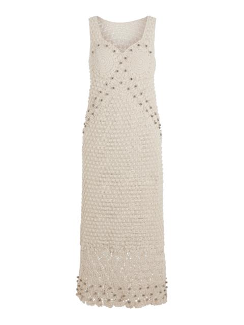 rabanne Embellished Crocheted Cotton Maxi Dress ivory