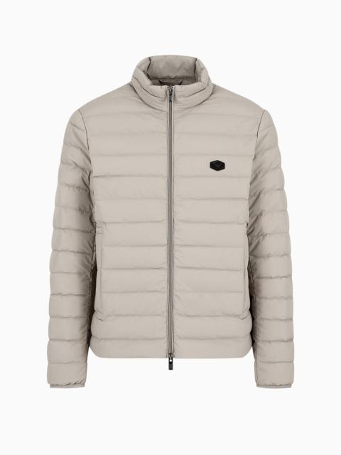 Quilted nylon full-zip down jacket with eagle logo patch