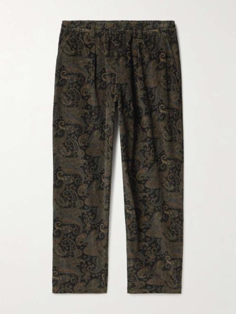Tapered Paisley-Print Cotton-Corduroy Drawstring Trousers